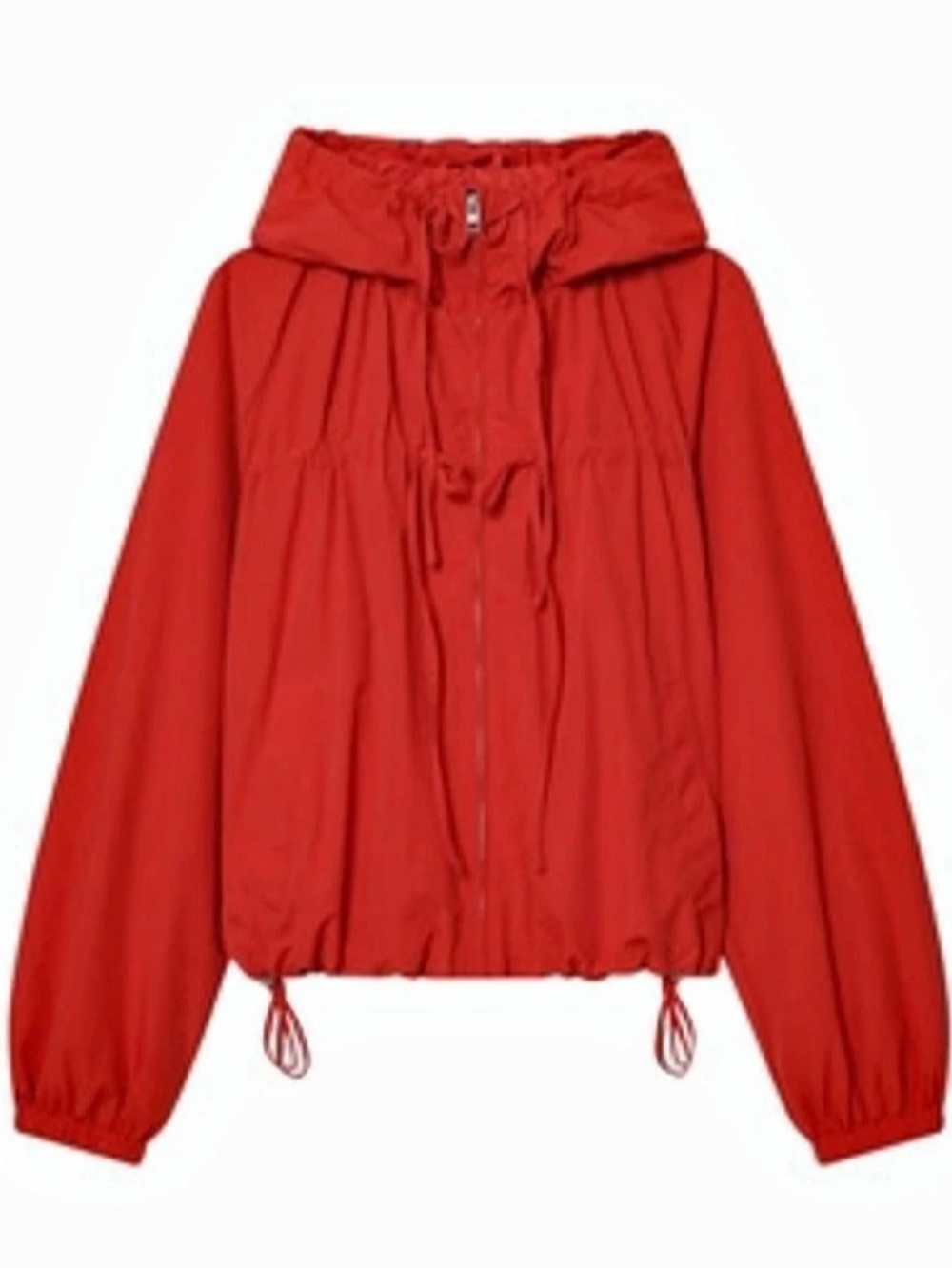 Women's Red Tie Hooded Windbreaker